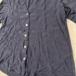 Democracy Floral Embroidered Button Front Blouse Ruffle Trim Women’s Medium Navy Photo 2