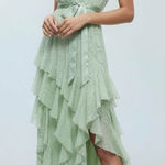 Alice + Olivia  Sage Green Ruffle Maxi Dress V Neck Tie Waist Size 2 Photo 0