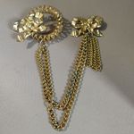 Swag Brooch Yellow Gold Tone Bow Chain Pin Set Ornate Tassel Dangle Detailing Photo 10