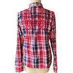 CATTLEAC RANCH Red Blue Plaid Embroidered Western 23Snap Up Top ~ Women's XL Photo 1