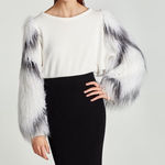 ZARA  NWT SWEATSHIRT faux fur sleeve WHITE blogger fav WINTER CASUAL $108 L boho Photo 0