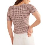 Boden USA BODEN Red Ditsy Floral Print Ruched Front Short Sleeve Jersey V-Neck Top Photo 1