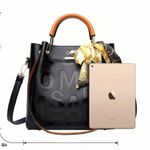 NWT Elegant Women Tote Shoulder Bag with Scarf Black/Brown Black Photo 2