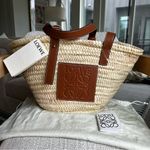 Loewe  x Paula’s Ibiza Basket Small Bag in Palm Leaf with Leather Handles in Tan Photo 2
