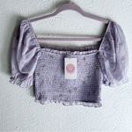 Storia Floral Puff Sleeve Smocked Crop Top NWT Small Purple pastel Photo 2