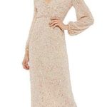 Mac Duggal Long Sleeve Sequin Midi Cocktail Dress Nude Blush Pink Size 4 Photo 0
