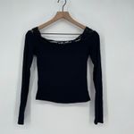 Forever 21  Black Lace Trim Long Sleeve Square Neck Top Size M Photo 1