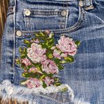 American Eagle Outfitters Blue Jean Shorts with Pink Floral Embroidery Photo 2
