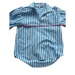 AYR Capeside Striped Puff Sleeve Popover Blouse Athens Blue Cotton Poplin XS Photo 5