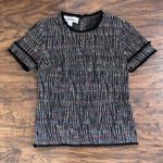 Sara Campbell • multi tweed top rainbow flecked fringe popover woven black tee Size XS Photo 0