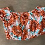 Aerie Crop Top Size Medium Floral Orange & Pink 100% Cotton On or Off Shoulder Photo 8