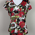 Y2K Faith Love Passion Top Womens Large Floral Retro Sheer Short Sleeve V Photo 0