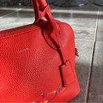 Bebe Fabiola Dome Logo Satchel Crossbody Handbag, Ruby Red Orange Excellent Photo 4