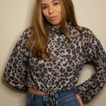 Le lis Leopard Print Long Balloon Sleeve Turtleneck Crop Top in Gray/Black NWT Photo 0
