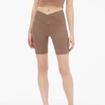 Aeropostale Ribbed High-Rise Crossover Women’s Bike Shorts Size Small Brown Photo 2