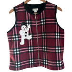 Christopher & Banks  Red Plaid Vest with Snowman Photo 0