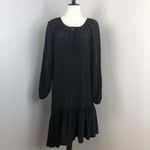 Jill Stuart Black Silk Asymmetrical Drop Waist Long Sleeve Peasant Dress Sz 0 Photo 1
