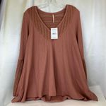 Free People  Parisian Night eyelet accent Vneck bell sleeve Top Color Sayluita 🆕 Photo 6