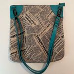 Vintage Maurizio Taiuti Italian Leather Teal/Newspaper Print Handbag Purse Blue Photo 9
