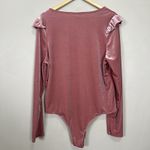 Celebrity Pink Velvet Bodysuit Women XXL Soft Glam V-Neck Ruffle Sleeve Romantic Photo 7