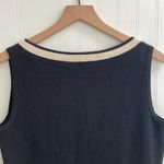 St. John Caviar Wool Blend Sleeveless Sweater Knit Tank Top Black Cream Size S Photo 5