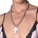 Pink chunky bead and white cross necklace #fairycore #festival #summer Photo 0