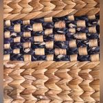 Vintage Woven Straw Tote Structured Boxy Market Bag Leather Handles Tan Photo 2