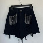 Buddy Love Black Denim Western Rhinestone Shorts Size XS Photo 1
