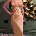 ZARA  maxi dress bodycon slip satin ruffle carmel evening wedding cocktail Photo 10