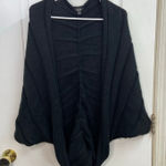 AGB black thick knit ruched loose drapey relaxed cardigan open sweater medium Photo 0