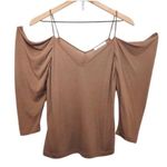 H&M Clothes Neutral Brown Off Shoulder Draped Sleeve Spaghetti Strap Blouse Top Photo 0