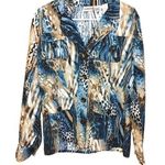 Chico's Size 1 Blazer Animal Print Faux Suede Soft Blue Tan Unique Eccentric Top Photo 0