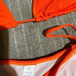 Zuvebamyo Bright Orange Ribbed Triangle String Tie Bikini Small NWT Photo 3