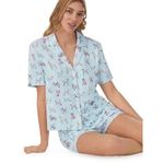 Beauty Sleep Social Dog Print Short Sleeve Notch Collar Pajama Shirt and Pajama Blue Photo 0