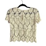ZARA Floral Embroidered Sheer Cotton Blouse Top Romantic Key Hole Back S Cream Photo 4