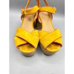 Anthropologie Anthropolgie 37 6.5 Sandals Yellow Suede Cork Platform Block Heel Buckle Retro Photo 1