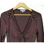 Vertigo Paris Y2K Blouse Women M Brown Rayon Twisted Surplice V Neck LS FLAW Photo 3