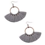 Bohemian NWT Fan Shaped Grey Tassel Earrings Brand New In Packaging Gray Photo 1