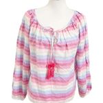 J.Crew  NWT Striped Peasant Blouse Women’s Size XS Pink Boho Tassel Tie Chic Photo 3