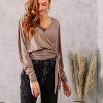 Buckle Top, Surplice Side Tie Top WILLOW & ROOT Size, XL Brown Photo 1