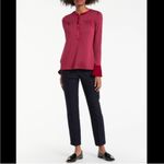 Boden Nadine Babydoll Henley Velvet Trimmed Long Sleeve Top‎ Women’s Size 2 Red Photo 7