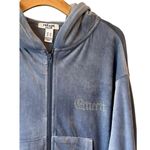 Refuge Hoodie Jacket Womens M Blue Velour Velvet Full Zip Rinestone QUEEN NEW Photo 2