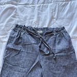 Womens Size Medium Blue White Striped Pants Linen Blend Pockets Summer Beach Photo 1
