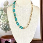 Asymmetric Turquoise Acrylic Paperclip Chain Necklace Blue Photo 1