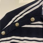 Buttons Anne Kline Navy Blue & White Striped Top with Decorative  on Shoulders L Photo 3