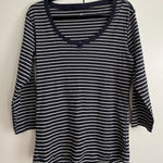 Three Dots  Navy White Stripe V Neck 3/4 Sleeve Tee Top Women's Size L‎ Photo 0