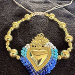 Mexican Milagro Sacred Heart Beaded Bracelet – Handmade Gold Photo 0