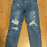 SheIn  Tapered Leg Denim Jeans Women's Medium Blue Whisker High Rise Distressed Photo 0