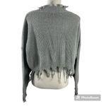 Zaful Gray Cropped Distressed Hem V Neck Knitted Sweater Size M Photo 2