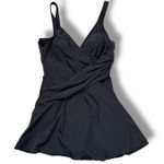 MiracleSuit  Black One Piece Swim Dress Tummy Control Ruched Front Flounce Skirt Photo 0